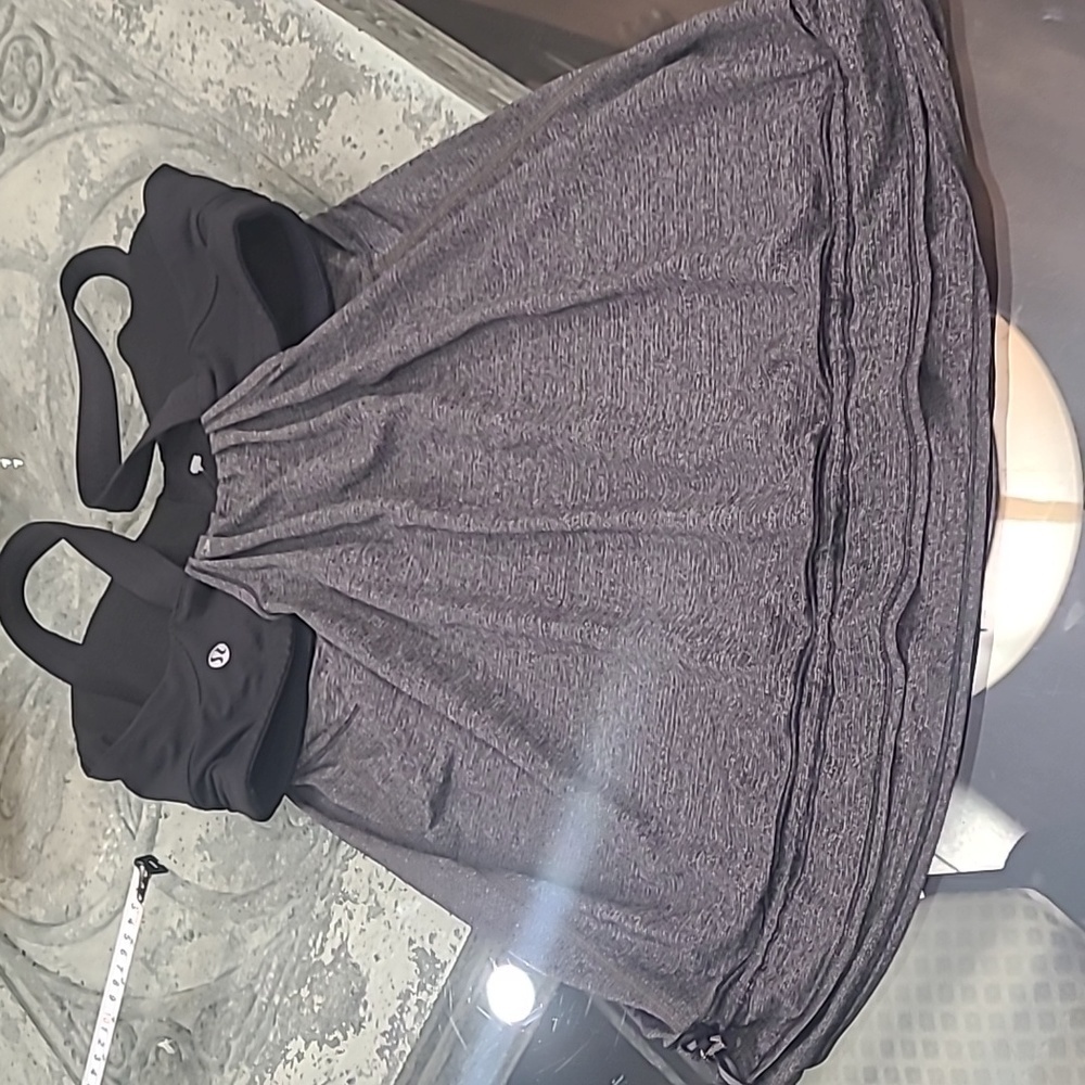 Women's Lululemon Sz 8 Back On Track Tank Top Black Gray Drawcord Hem Run Bra